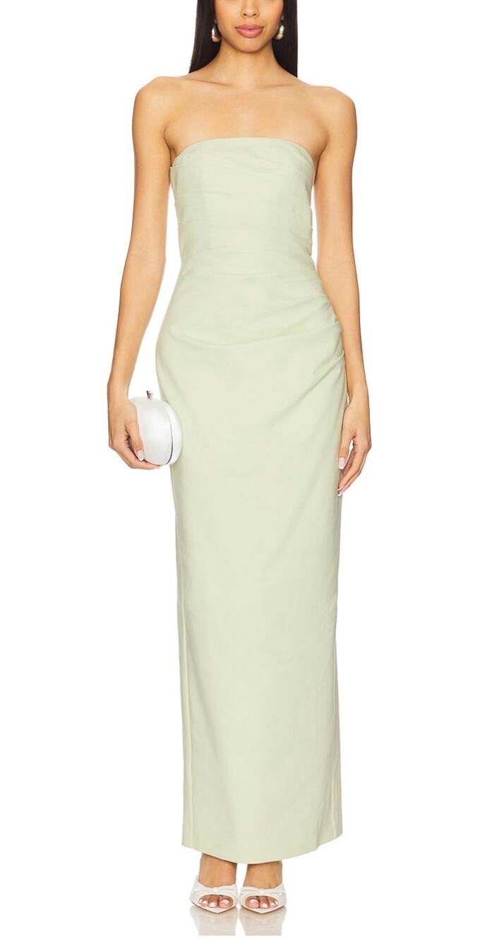 Shona Joy Lani Strapless Draped Maxi Dress Pistachio Green New